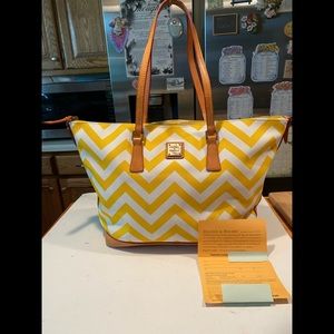 Dooney Bourke Yellow/White Canvas Coat Leather Tote Shopper & Reg Paper